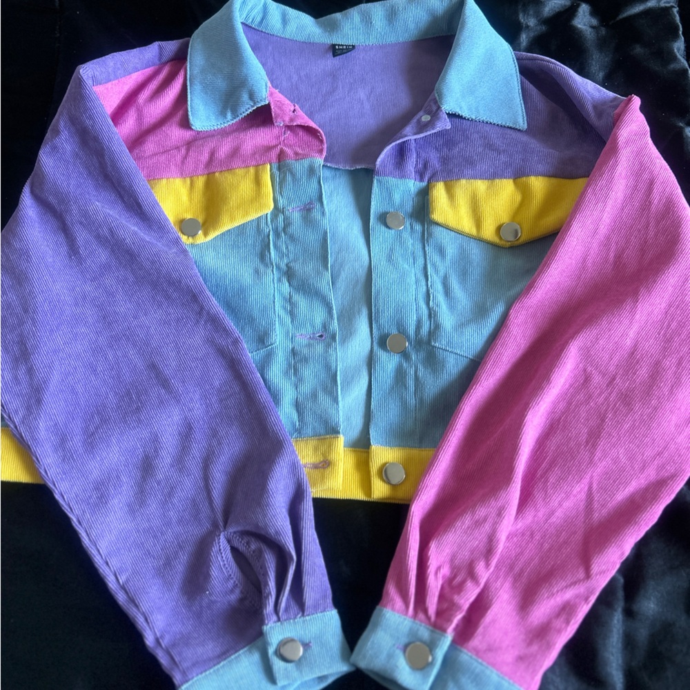 Color block crop cord jacket